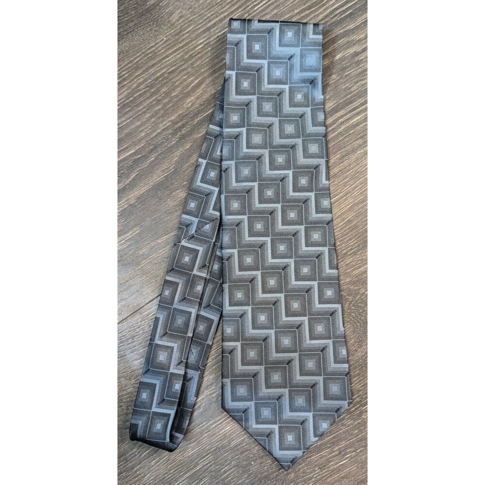 George Neck Tie Mens Blue Black Geometric Silk Elegant Suit Light Cubism (407)